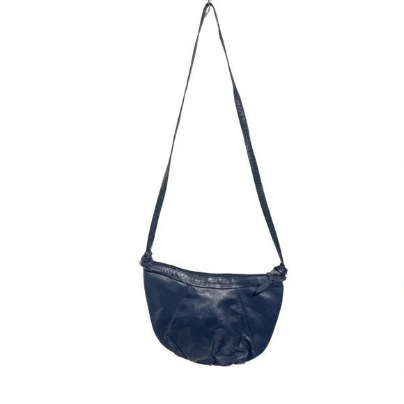 Vintage | Genuine Leather Navy  Half Moon Crossbody Purse - Picture 1 of 10